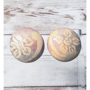 Vintage Clip On Earrings - Pastel Colors Circle with Flower Design Large